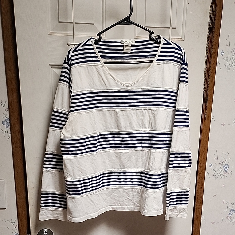 Orvis Navy and White Striped Blouse